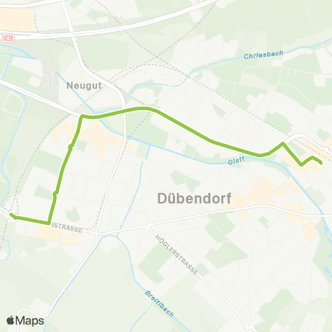 VBG - Verkehrsbetriebe Glattal Stettbach, Bahnhof - Dübendorf, Bahnhof map