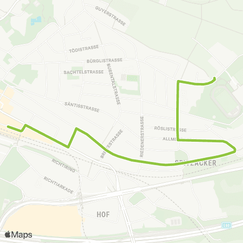 VBG - Verkehrsbetriebe Glattal Wallisellen, Bahnhof - Wallisellen, Sportzentrum map