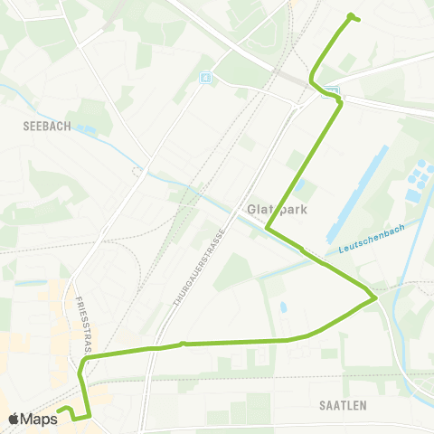 VBG - Verkehrsbetriebe Glattal Zürich Oerlikon, Bahnhof - Glattbrugg, Giebeleichstrasse map