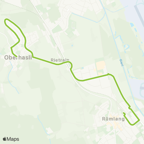VBG - Verkehrsbetriebe Glattal Rümlang, Bahnhof - Oberhasli, Dorf map