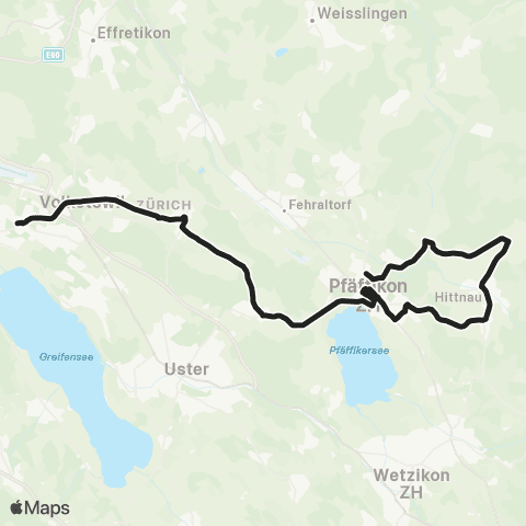 VBG - Verkehrsbetriebe Glattal Schwerzenbach ZH, Bahnhof - Pfäffikon ZH, Steinwiesstrasse map