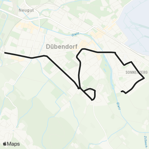 VBG - Verkehrsbetriebe Glattal Stettbach, Bahnhof - Dübendorf, Kunsteisbahn map