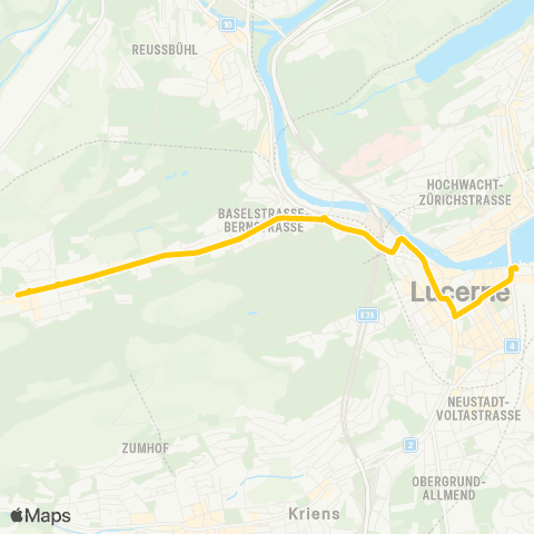 VBL - Verkehrsbetriebe Luzern Luzern, Bahnhof - Luzern, Gasshof map