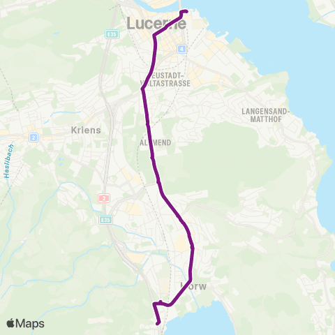 VBL - Verkehrsbetriebe Luzern Luzern, Bahnhof - Horw, Ennethorw map