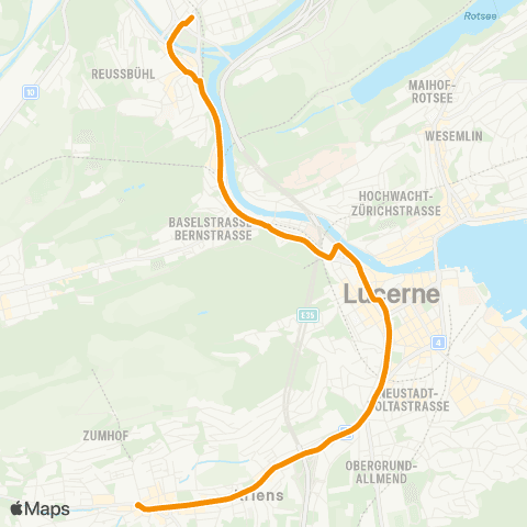 VBL - Verkehrsbetriebe Luzern Kriens, Busschleife - Emmenbrücke, Bahnhof Süd map