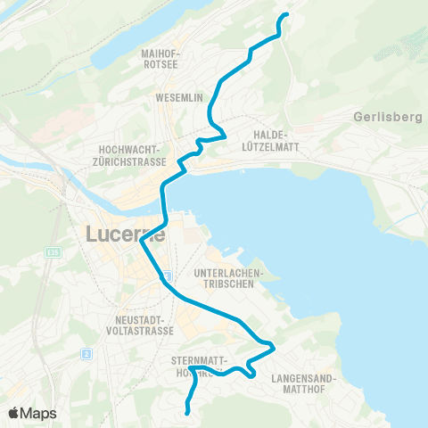 VBL - Verkehrsbetriebe Luzern Luzern, Unterlöchli - Horw, Biregghof map