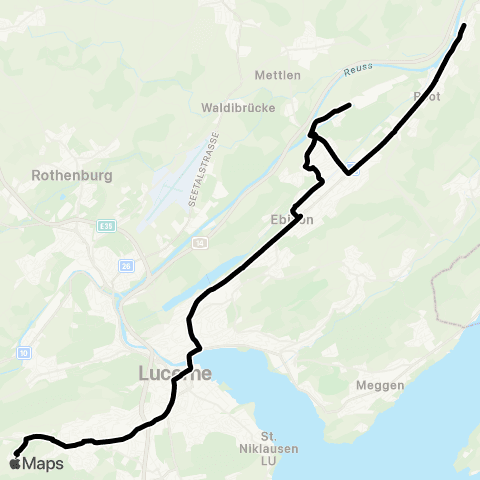 VBL - Verkehrsbetriebe Luzern Luzern, Bahnhof - Obernau, Dorf map