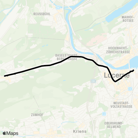 VBL - Verkehrsbetriebe Luzern Luzern, Bahnhof - Luzern, Gasshof map