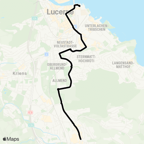 VBL - Verkehrsbetriebe Luzern Horw, Zentrum - Luzern, Bahnhof map