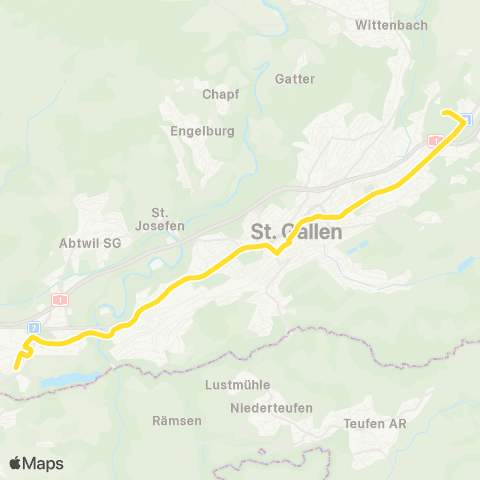 VBSG - Verkehrsbetriebe St.Gallen St. Gallen, Stephanshorn - St. Gallen, Winkeln map