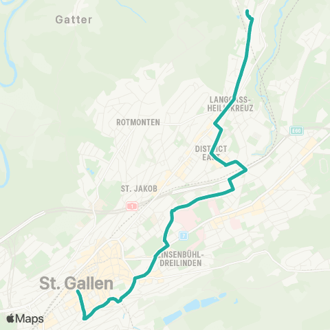 VBSG - Verkehrsbetriebe St.Gallen St. Gallen, Bahnhof - Wittenbach, Abacus-Platz map
