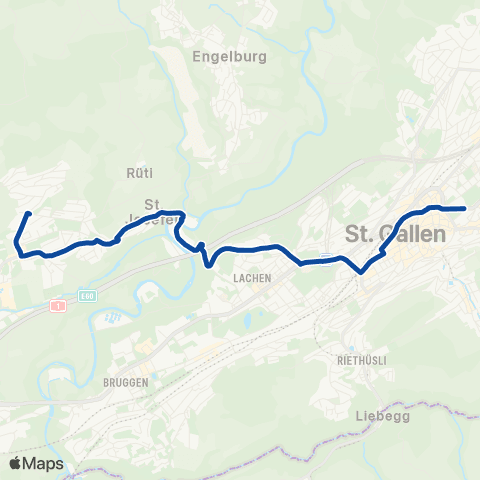VBSG - Verkehrsbetriebe St.Gallen St. Gallen, Bahnhof - Abtwil SG, Sonnenberg map