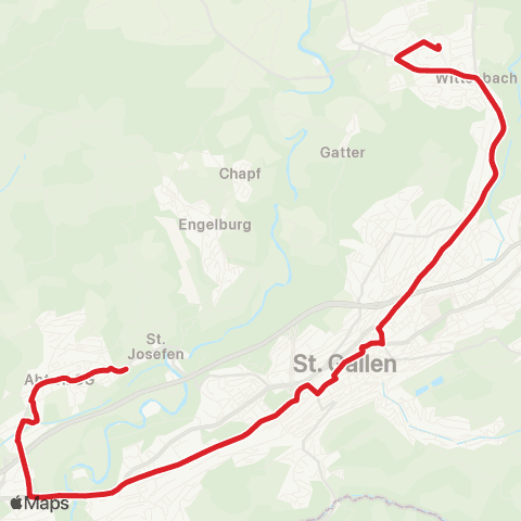 VBSG - Verkehrsbetriebe St.Gallen Abtwil SG, St. Josefen - Wittenbach, Bahnhof map