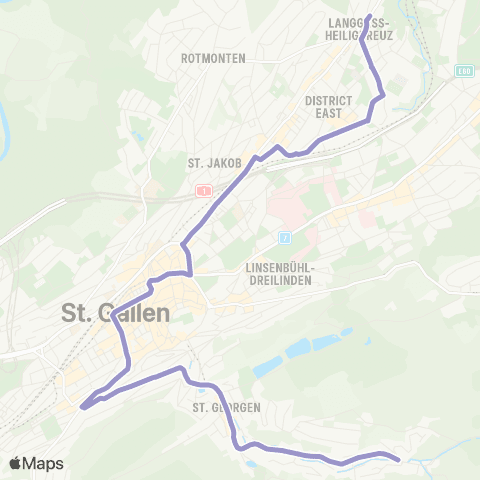 VBSG - Verkehrsbetriebe St.Gallen St. Gallen, Bach St. Georgen - St. Gallen, Heiligkreuz map