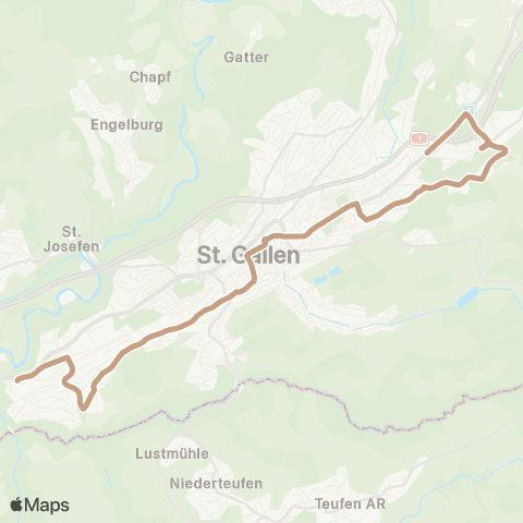 VBSG - Verkehrsbetriebe St.Gallen St. Gallen, Neudorf/R'str. - St. Gallen, Wendeplatz Stocken map