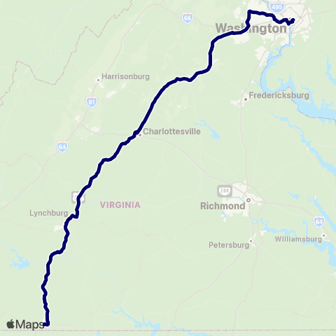 Virginia Breeze Piedmont Express map