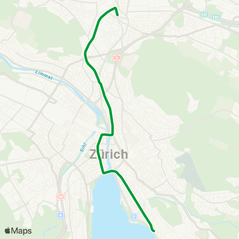 VBZ - Verkehrsbetriebe Zürich Zürich Tiefenbrunnen, Bahnhof - Zürich, Bahnhofstrasse/HB map