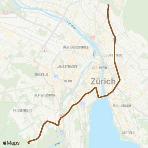 VBZ - Verkehrsbetriebe Zürich Zürich, Laubegg - Zürich Stadelhofen, Bahnhof map