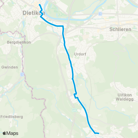 VBZ - Verkehrsbetriebe Zürich Dietikon, Bahnhof - Birmensdorf ZH, Bahnhof map
