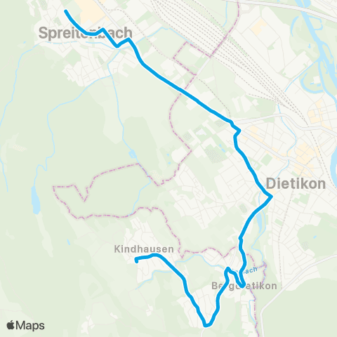 VBZ - Verkehrsbetriebe Zürich Spreitenbach, Glattler - Kindhausen AG map