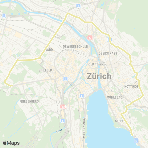 VBZ - Verkehrsbetriebe Zürich Zürich, Triemli - Zürich Tiefenbrunnen, Bahnhof map