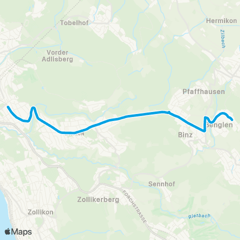 VBZ - Verkehrsbetriebe Zürich Zürich, Klusplatz - Benglen, Bodenacher map