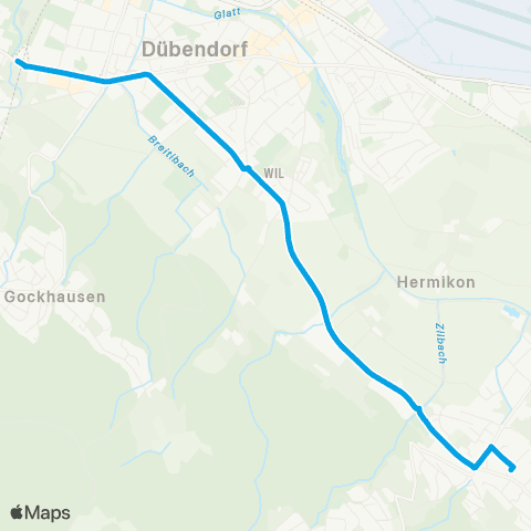 VBZ - Verkehrsbetriebe Zürich Stettbach, Bahnhof - Fällanden, Wigarten map