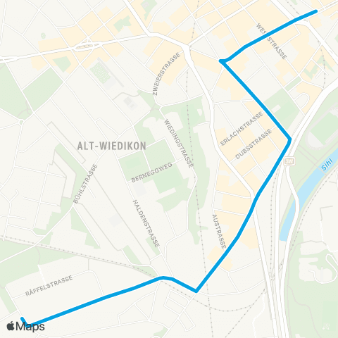 VBZ - Verkehrsbetriebe Zürich Zürich Wiedikon, Bahnhof - Zürich, Binz Center map