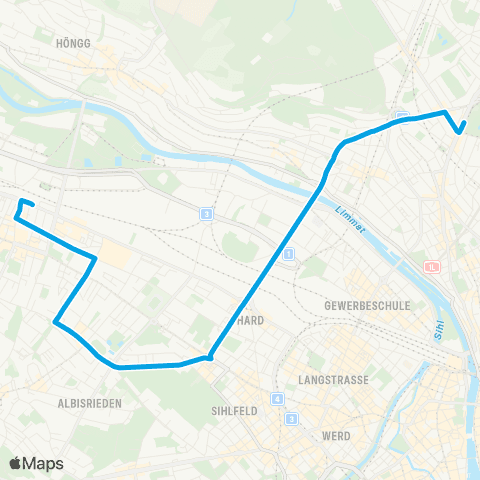 VBZ - Verkehrsbetriebe Zürich Zürich, Milchbuck - Zürich Altstetten, Bahnhof map