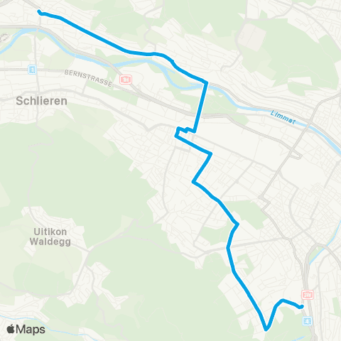 VBZ - Verkehrsbetriebe Zürich Unterengstringen, Sennenbüel N - Zürich, Sihlcity map