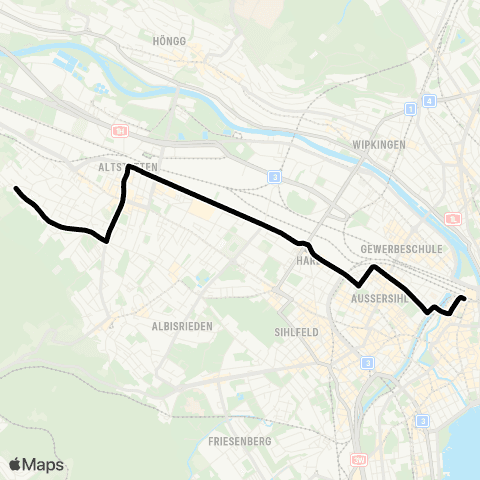 VBZ - Verkehrsbetriebe Zürich Zürich, Bahnhofplatz/HB - Zürich, Dunkelhölzli map