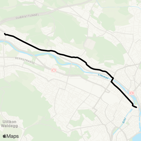 VBZ - Verkehrsbetriebe Zürich Zürich, Bahnhofplatz/HB - Unterengstringen, Sennenbüel N map