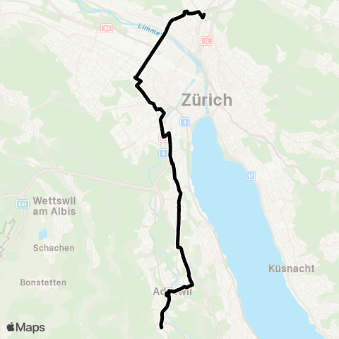 VBZ - Verkehrsbetriebe Zürich Zürich, Milchbuck - Adliswil, Büchel map