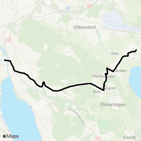 VBZ - Verkehrsbetriebe Zürich Zürich, Bahnhofplatz/HB - Schwerzenbach ZH, Bahnhof map