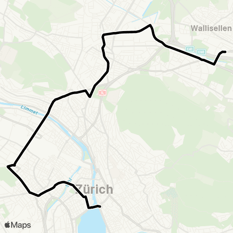 VBZ - Verkehrsbetriebe Zürich Zürich, Bellevue - Wallisellen, Glatt (Bus) map