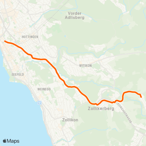 VBZ - Verkehrsbetriebe Zürich Zürich Stadelhofen, Bahnhof - Zollikerberg, Sennhof map