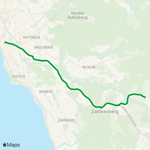 VBZ - Verkehrsbetriebe Zürich Zürich Stadelhofen, Bahnhof - Zollikerberg, Sennhof map