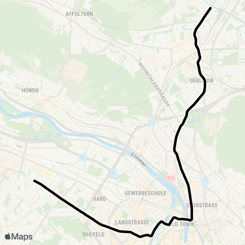 VBZ - Verkehrsbetriebe Zürich Zürich Altstetten, Bahnhof N - Zürich, Seebach map