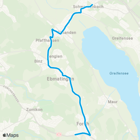 VBZ - Verkehrsbetriebe Zürich Forch, Bahnhof - Schwerzenbach ZH, Bahnhof map