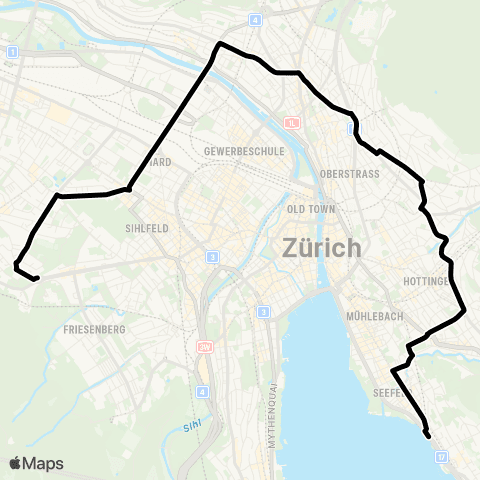 VBZ - Verkehrsbetriebe Zürich Zürich, Triemli - Zürich Tiefenbrunnen, Bahnhof map