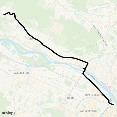 VBZ - Verkehrsbetriebe Zürich Zürich, Bahnhofplatz/HB - Zürich, Rütihof map
