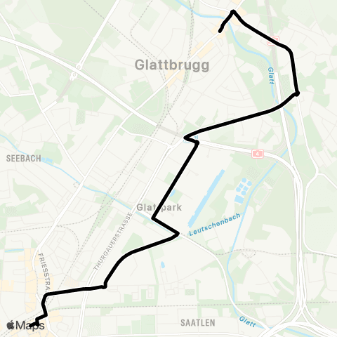 VBZ - Verkehrsbetriebe Zürich Zürich Oerlikon, Bahnhof - Glattbrugg, Zentrum map