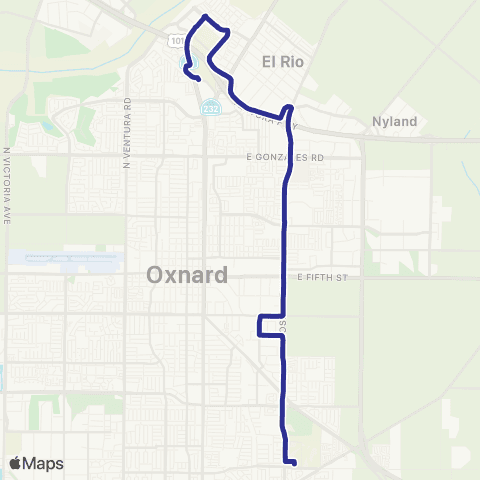 Gold Coast Transit Esplanade - St.John's - Oxnard College map