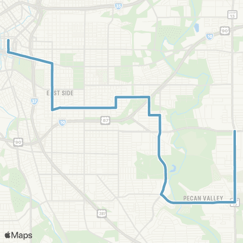 VIA Metropolitan Transit Rigsby / Porter 30-28 Lineup map