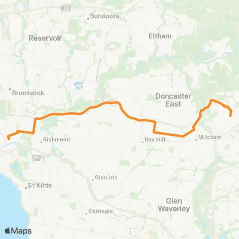 PTV - Public Transport Victoria Ringwood North - City (Queen St) map