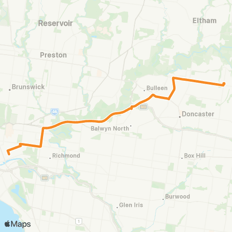 PTV - Public Transport Victoria The Pines SC - City (Queen St) map