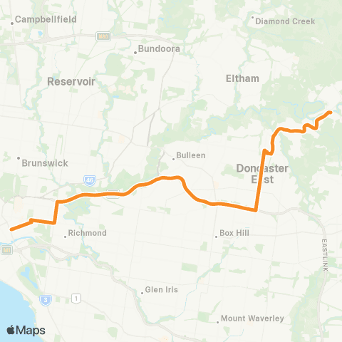 PTV - Public Transport Victoria Warrandyte - City (King / Lonsdale Sts) map