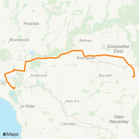 PTV - Public Transport Victoria Mitcham - City (King / Lonsdale Sts) map