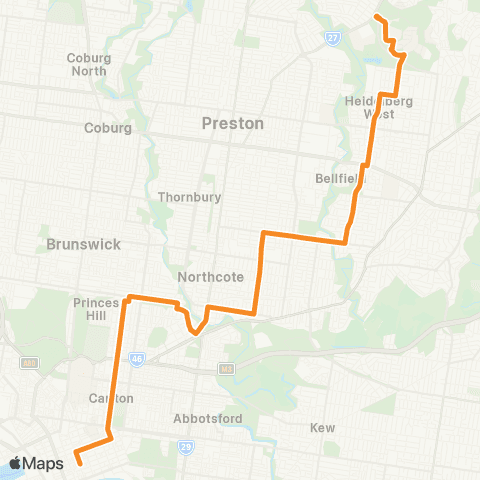 PTV - Public Transport Victoria La Trobe University - City (Queen St) map