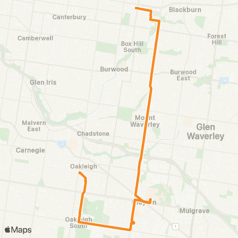 PTV - Public Transport Victoria Box Hill - Oakleigh map